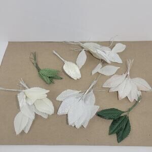 Vintage Mixed Artificial Floral Leaves Green & White Craft Lot